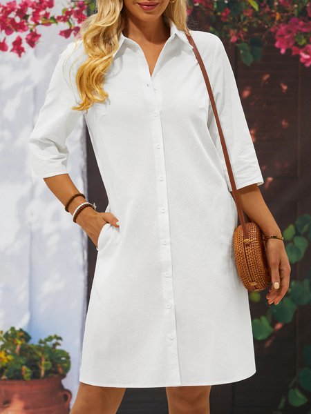

Cotton And Linen Loose Linen Plain Dress, Blue, Dresses