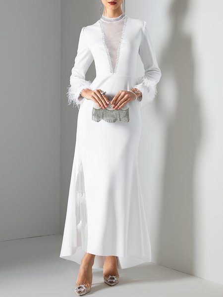 

Party Tight Crew Neck Plain Vintage Dress, White, Others