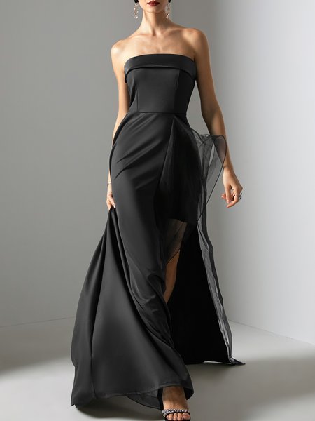 

Party Strapless Elegant Dress, Black, Maxi Dresses