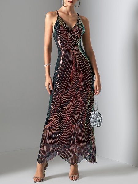 

Party Spaghetti Vintage Dress, Black, Maxi Dresses