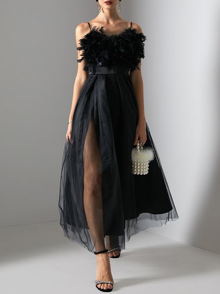 

Party Plain Vintage Spaghetti Regular Fit Dress, Black, Maxi Dresses