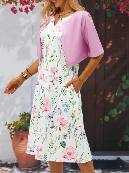 

Regular Fit Elegant Wrap Floral Two-Piece Set, Pink, Suit Set