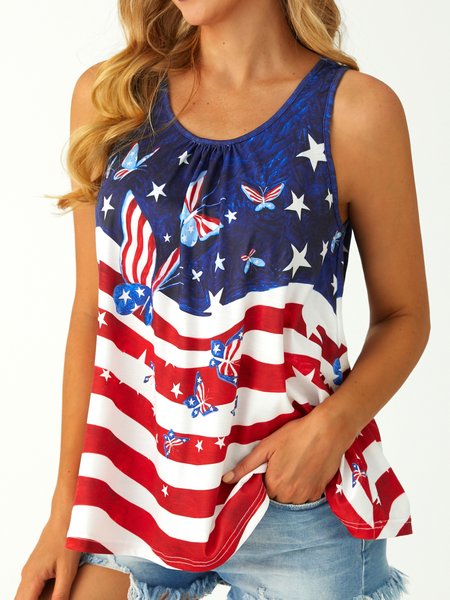 

Knitted Independence Day Casual Loose Tank Top, Dark blue, Tanks & Camis