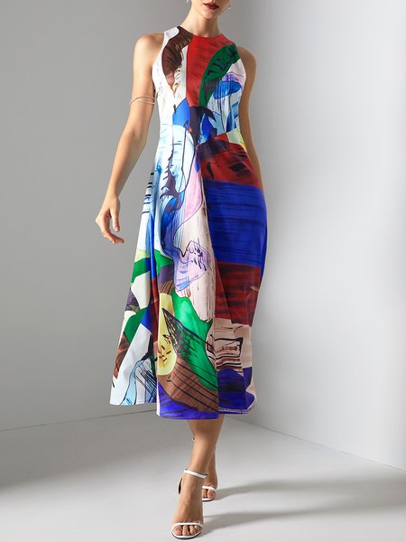 

Party Geometric Vintage Dress, As picture, Midi Dresses