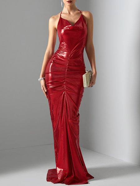 

Party V Neck Vintage Dress, Red, Maxi Dresses