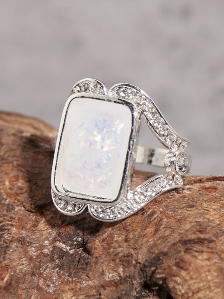 

Casual Opal Moonstone Diamond Ring Vintage Ethnic Women's Jewelry, White, Rings