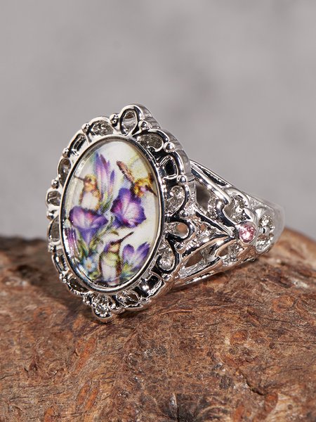 

Vintage Hummingbird Floral Time Stone Ring Bohemian Ethnic Jewelry, Silver, Rings