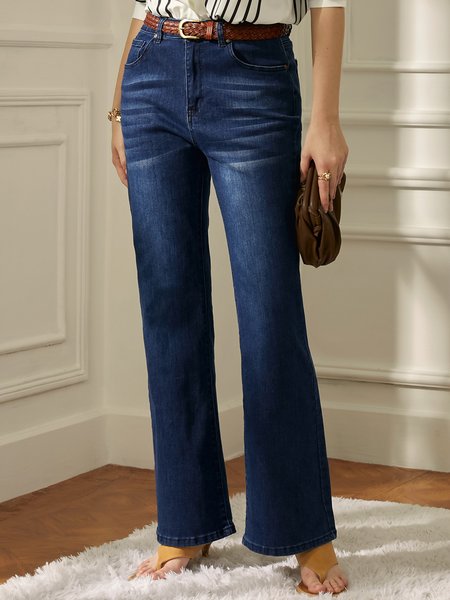 

Stylewe Denim Plain Urban Fashion High Waist Pants, Blue, Jeans