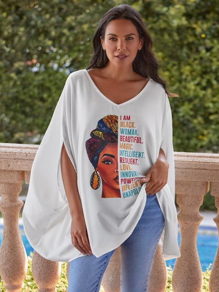 

Daily Casual Figure Printed Loosen Half Sleeve Top, White, Blouses and Shirts
