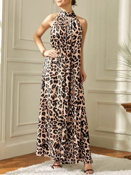 

Loose Vacation Halter Sleeveless Jumpsuit, Leopard, Jumpsuits