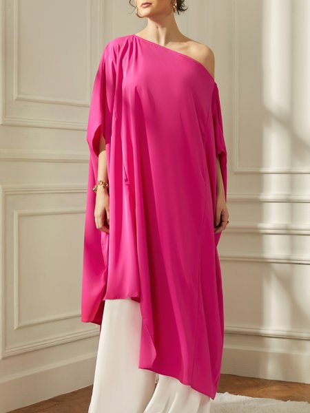 

Cold Shoulder Plain Loose Casual Shirt, Deep pink, Blouses and Shirts