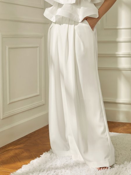 

Elegant Regular Fit Plain Fashion Pants, White, Pants