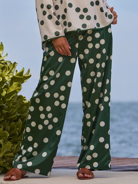 

Regular Fit Polka Dots Elegant Fashion Pants, Green, Pants