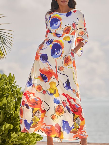 

Regular Fit Abstract Crew Neck Dress, Multicolor, Dresses