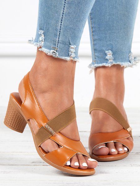 

Retro Block Heel Sandals, Khaki, Sandals