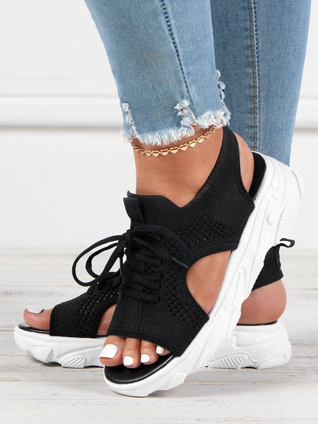 

Breathable Hollow Out Lace Up Front Slip On Sports Sandals, Black, Sandals
