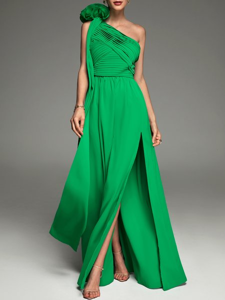 

Party One Shoulder Elegant Dress, Green, Maxi Dresses