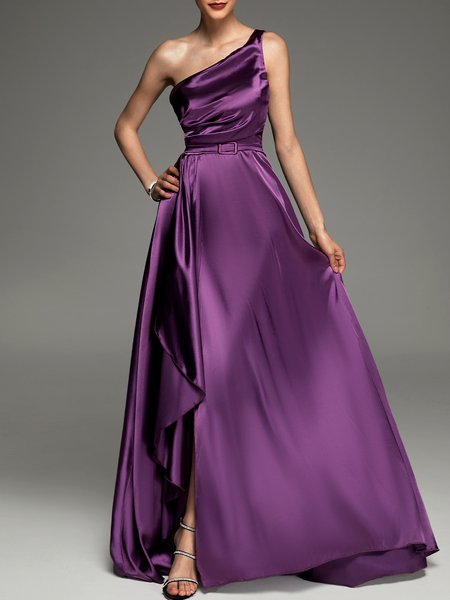 

Wedding Vintage Plain Regular Fit One Shoulder Guest Dress, Purple, Maxi Dresses