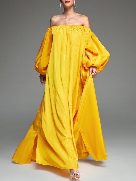 

Satin Plain Elegant Regular Fit Party Dress, Yellow, Maxi Dresses