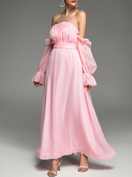 

Plain Elegant Regular Fit Strapless Wedding Guest Dress, Pink, Maxi Dresses