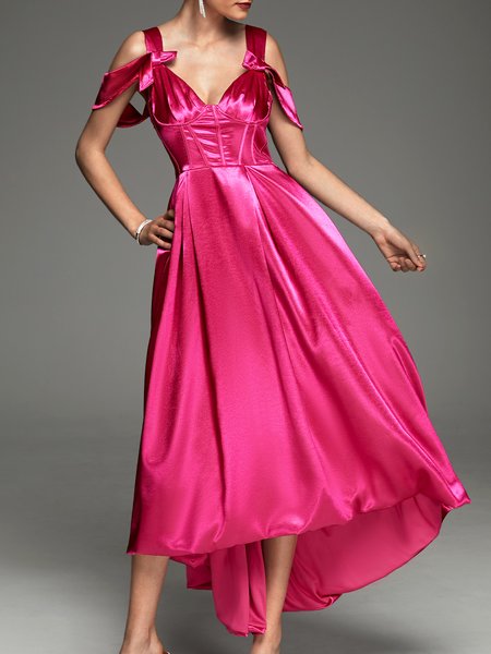 

Party Plain Spaghetti Vintage Dress, Deep pink, Maxi Dresses