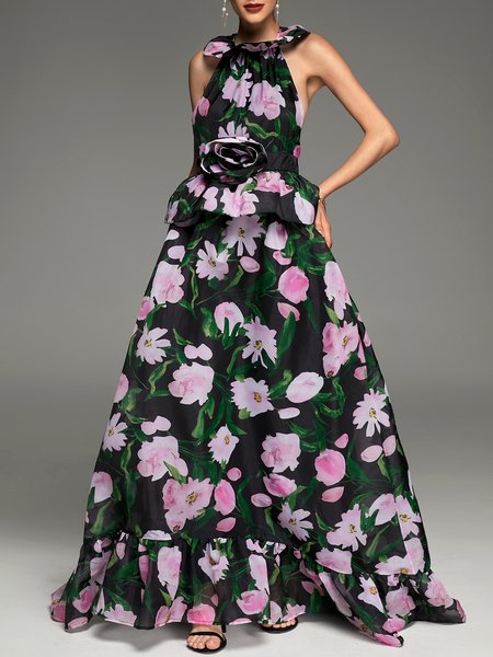 

Floral Halter Elegant Wedding Guest Dress, Flower, Maxi Dresses