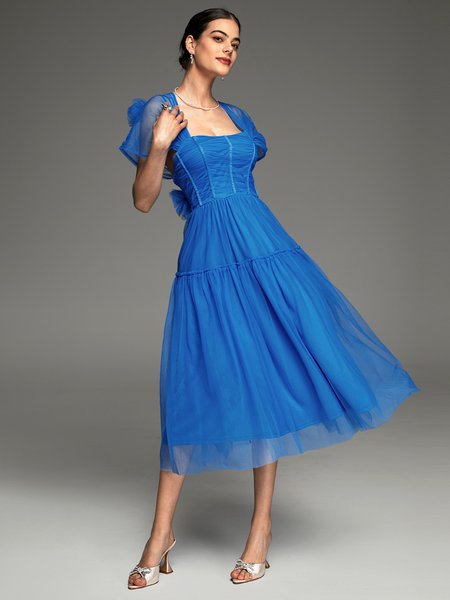 

Wedding Vintage Plain Strapless Guest Dress, Blue, Maxi Dresses