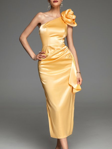 

Party Satin Elegant Dress, Yellow, Maxi Dresses