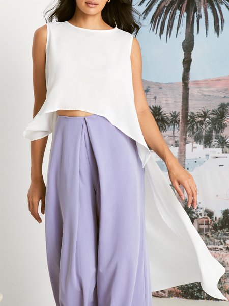 

Stylewe Plain Crew Neck Casual Loose Sleeveless Shirt, White, Blouses and Shirts