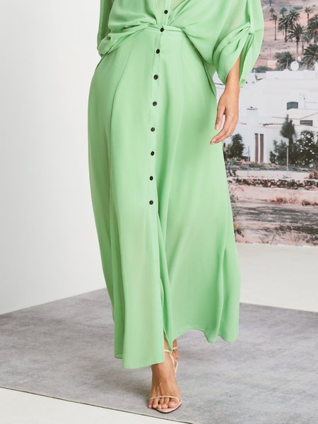 

Regular Fit Plain Casual Maxi Skirt, Green, Skirts