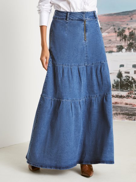 

Denim Urban Plain Denim Skirt, Blue, Denim Skirts