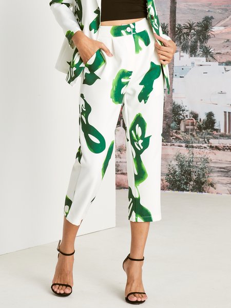 

Daily Elegant Regular Fit Abstract Pants, Green, Pants