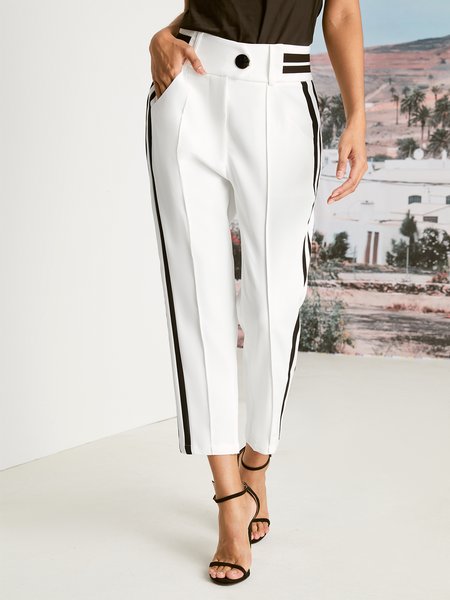 

Regular Fit Color Block Urban Color Block Fashion Pants, White, Pants