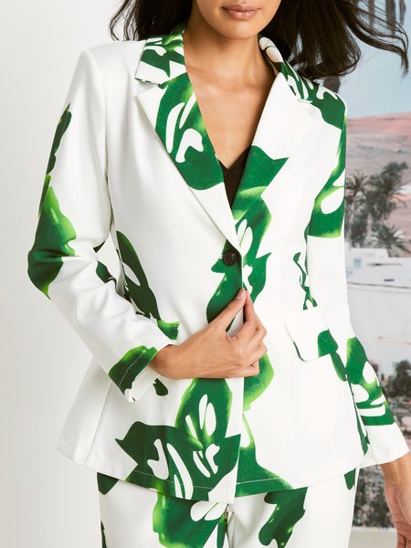 

Women Natural Abstract Long sleeve Lapel Collar Elegant Blazer, Green, Blazers