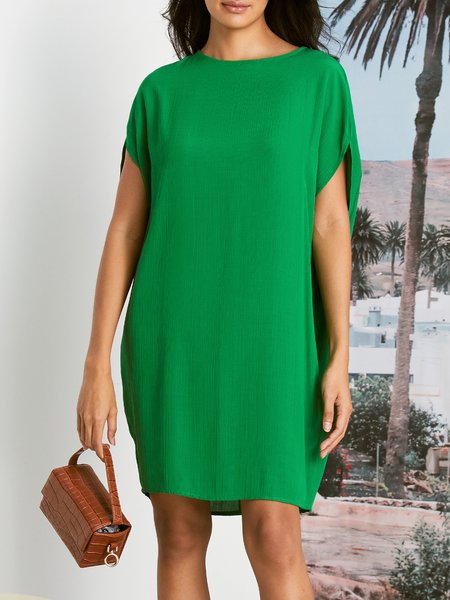 

Loose Plain Crew Neck Cap sleeve Urban Skirt Dress, Green, Dresses