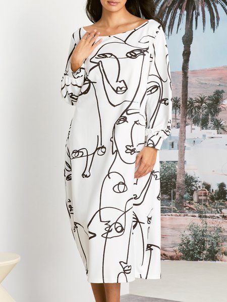 

Cold Shoulder Abstract Print Loose Dress, White, Dresses
