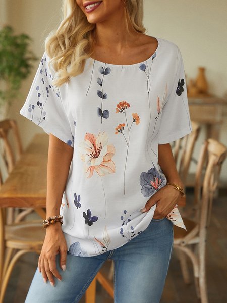 

Casual Printing Loose Crew Neck Shirt, Multicolor, Blouses