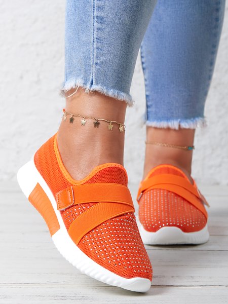 

Rhinestone Flyknit Breathable Upper Sneakers, Orange, Sneakers