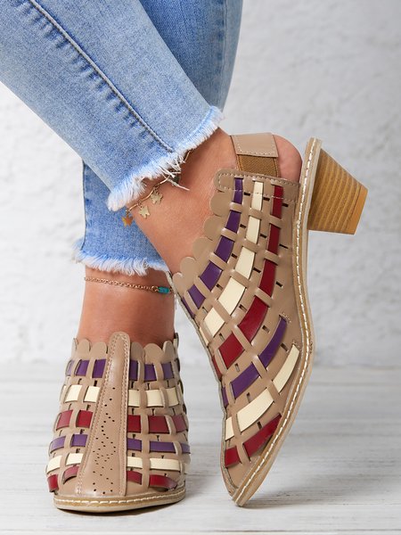 

Vintage Weave Inlay Block Heels, Apricot, Sandals