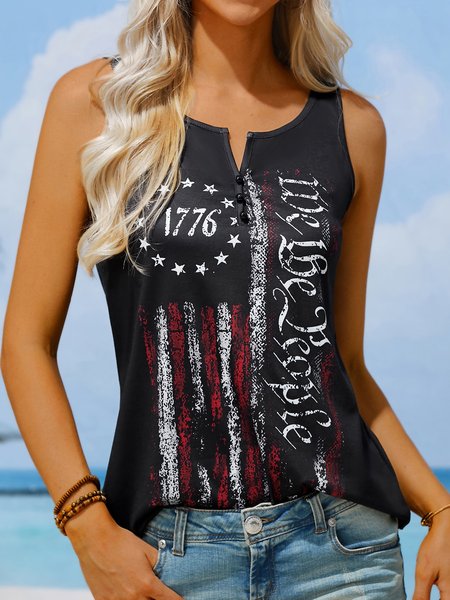 

Jersey Letter V Neck Knit Tank, Black, Tanks & Camis