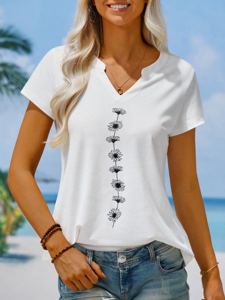 

Casual Floral Loose T-Shirt, White, T-Shirts