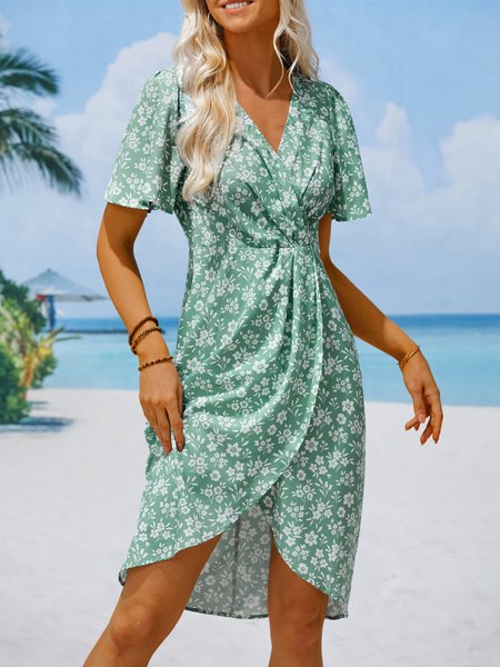 

Boho Regular Fit V Neck Small Floral Dress, Pink, Dresses
