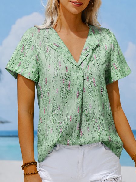 

Loose Casual Shawl Collar Geometric Shirt, Green, Shirts & Blouses