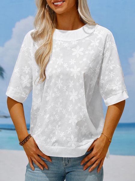 

Lace Casual Loose Comfort Top, Blue, Shirts & Blouses