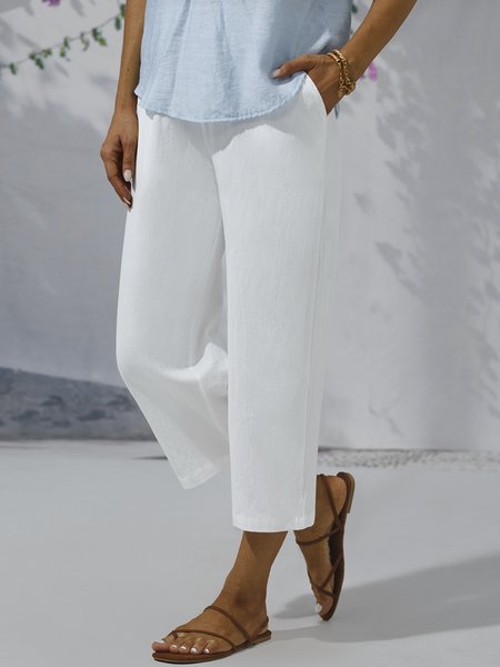 

Paneled Linen Casual Pants, Blue, Pants