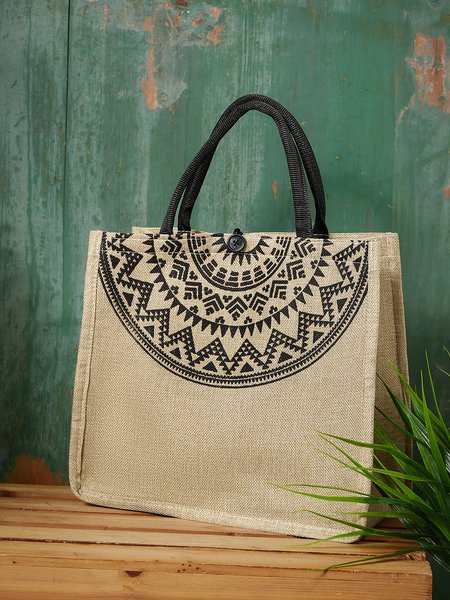 

Ethnic Linen Tote Bag Shoulder Shopping Bag, As picture, Bags