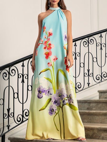 

Regular Fit Halter Floral Elegant Party Dress, As picture, Maxi Dresses