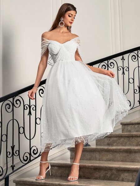 

Regular Fit Elegant Wedding Dress, White, Maxi Dresses