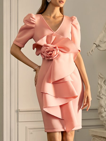 

Regular Fit Floral Elegant Wedding Guest Dress, Pink, Mini Dresses