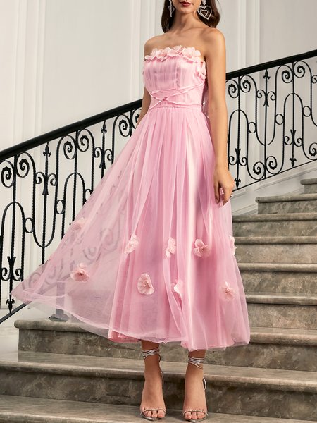 

Floral Elegant Party Dress, Pink, Maxi Dresses